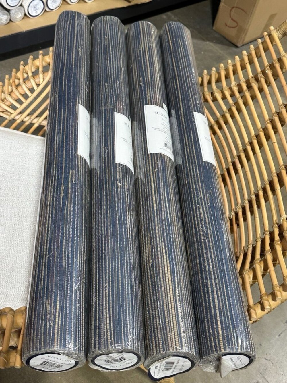 NEW Serena & Lily Grasscloth Wallcovering-Washed Indigo Blue